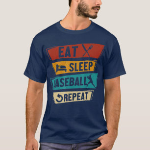 Camiseta Jogador De Beisebol Engraçado Comer Dormindo Baseb