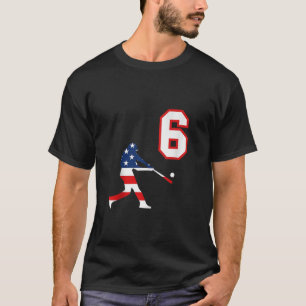 Camiseta Jogador de beisebol número 6 com bandeira american