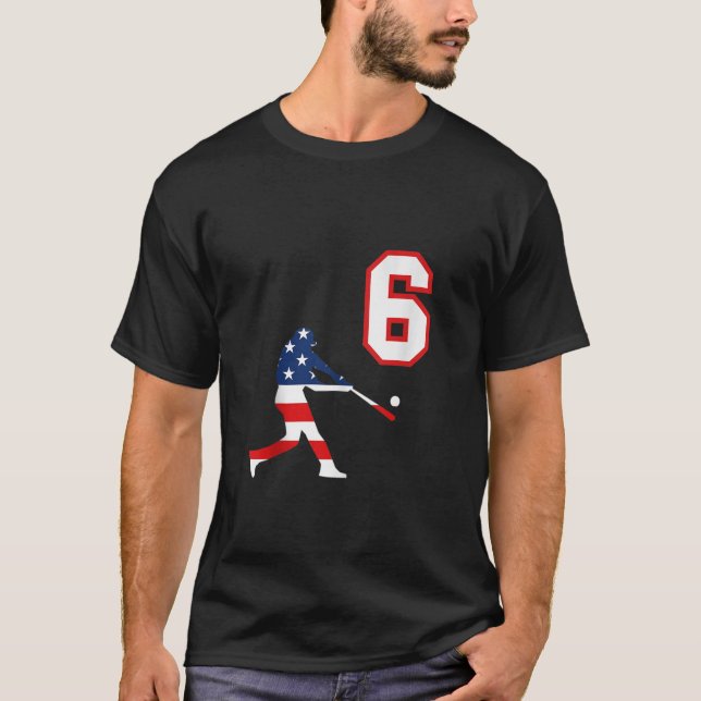 Camiseta Jogador de beisebol número 6 com bandeira american (Frente)