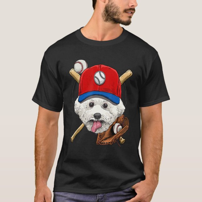 Camiseta Jogador de beisebol Treina Cachorro Bichon Frise P (Frente)