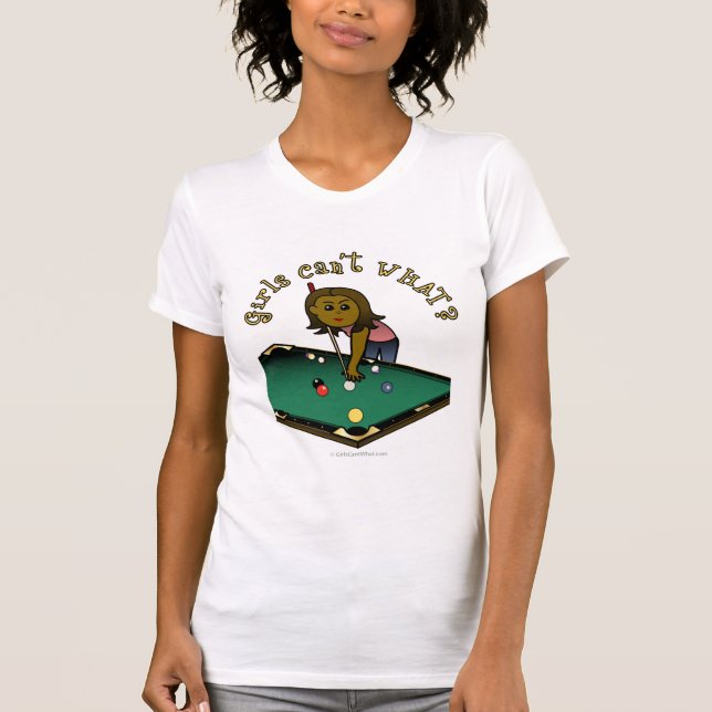 Camiseta Jogador de Bilhar das Mulheres Escuras (Frente)