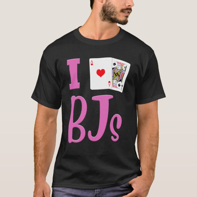 Camiseta Jogador de Cartão Blackjack, adoro BJs Engraçado B (Frente)