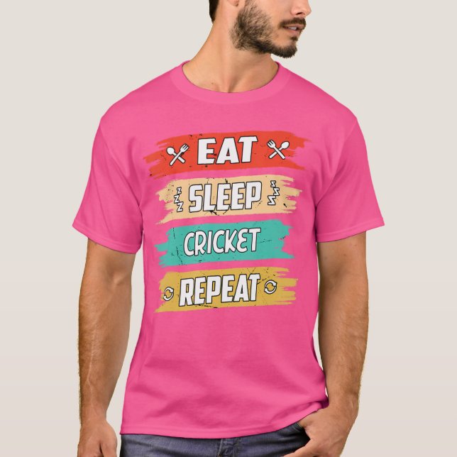 Camiseta Jogador de críquete Repita o Cricket do Sleep (Frente)