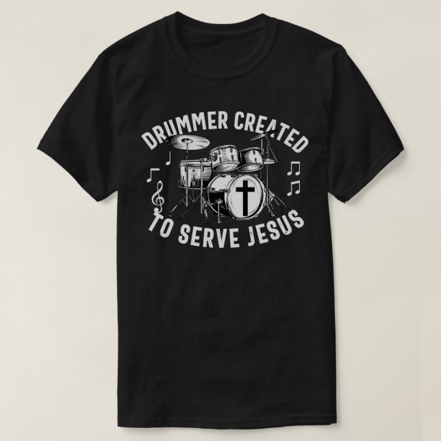 Camiseta Jogador de Drum Cristão Vestido Homens Jesus Wors (Frente do Design)