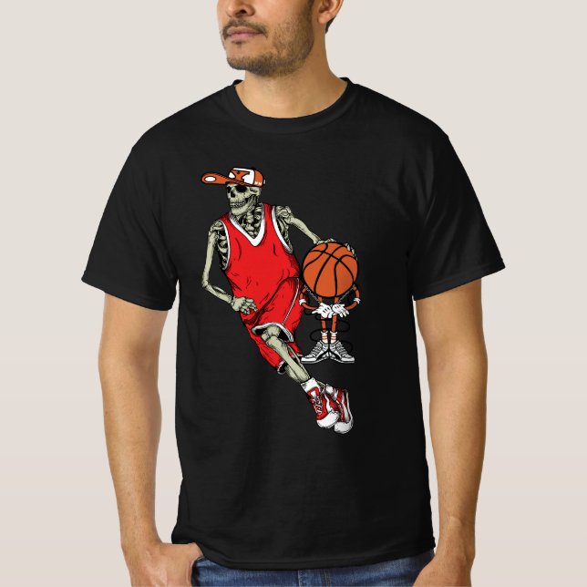 Camiseta Jogador de esqueleto de basquete, treinador de tre (Frente)