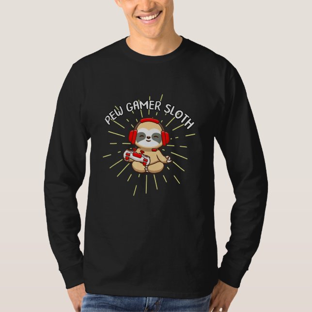 Camiseta Jogador de fone para jogos de vídeo Pew Sloth (Frente)