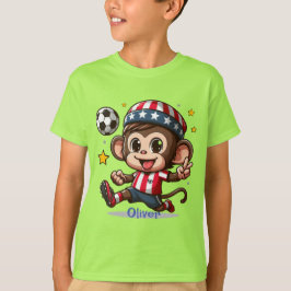 Camiseta Jogador de futebol de macaco feliz e bonito