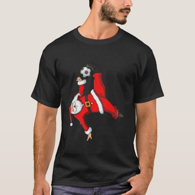 Camiseta Jogador de futebol Santa Claus Bicicleta Chuva (Frente)