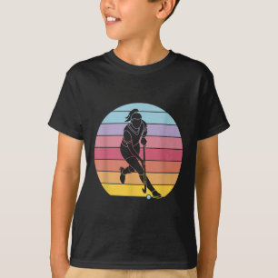 Camiseta Jogador de hóquei de campo retrô enfrentando golei