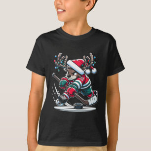 Camiseta Jogador de hóquei de rena Slapshot cervo no Ho fes