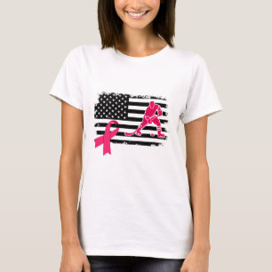 Camiseta Jogador de Hóquei Fita Rosa Bandeira EUA Câncer de