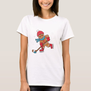 Camiseta Jogador de Hóquei Natal Divertido Homem de Biscoit