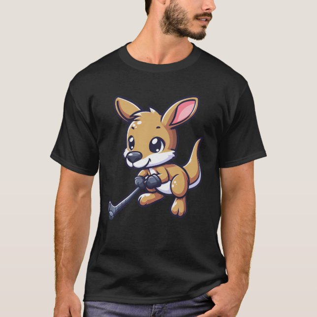 Camiseta Jogador de Hóquei no Gelo Kangaroo - Design engraç (Frente)