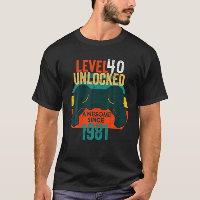 Camiseta Jogador de jogos de vídeo desbloqueado do nível 40 (Frente)