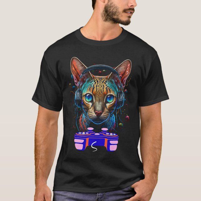 Camiseta Jogador de jogos Ocicat Jogador de gatos Jogador d (Frente)