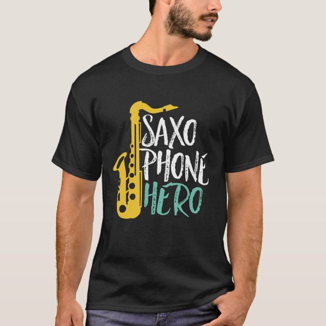 Camiseta Jogador de Música Jazz do Saxofone Hero Funny Sax  (Frente)