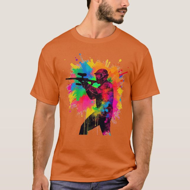 Camiseta Jogador de Paintball Design Colorida (Frente)