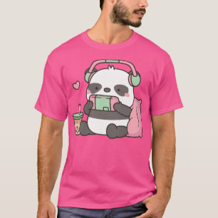 Camiseta Jogador de Panda Bonito com Fones de ouvido