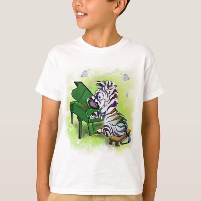 Camiseta Jogador de Piano Zebra Colorida Bonito - Caricatur (Frente)