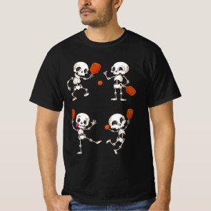 Camiseta Jogador de Pickleball de Halloween dançando Skelet
