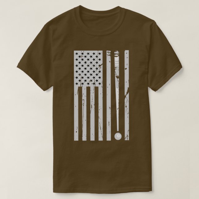 Camiseta Jogador de Piscina Billiard, Bandeira Americana, H (Frente do Design)