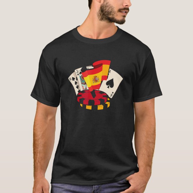 Camiseta Jogador de Pôquer Sinalizador de Espanha Jogador d (Frente)