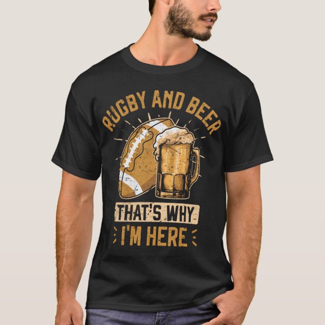 Camiseta Jogador de Rugby e Beer Team Engraçado (Frente)