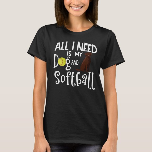Camiseta Jogador de Softball S do Cachorro de Chocolate Lab (Frente)