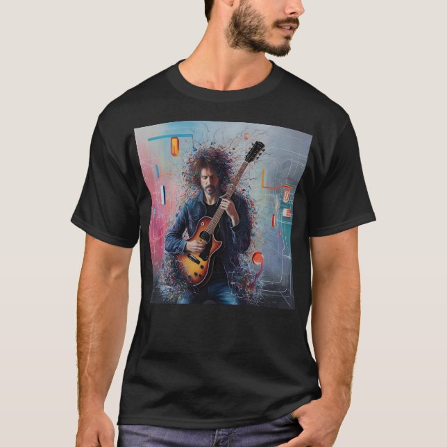 Camiseta Jogador de Sombra - Guitarrista com Perplexidade e (Frente)