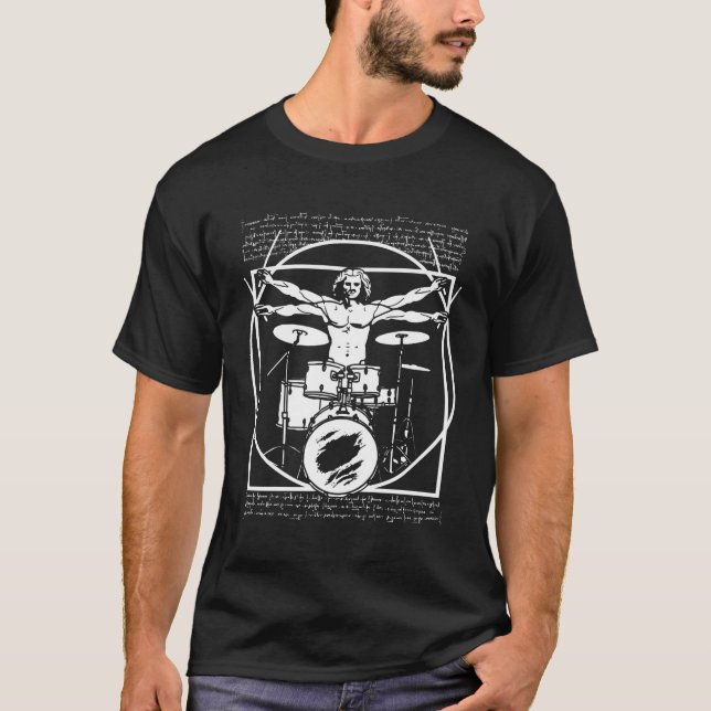 Camiseta Jogador de Tambor Da Vinci Drummer Vitruvian (Frente)