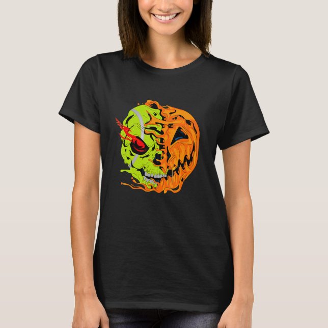 Camiseta Jogador de tênis Halloween Pumpkin Skeleton Kid (Frente)