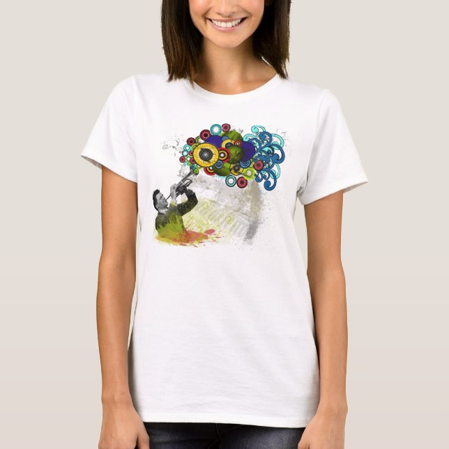 Camiseta Jogador de trombeta retro Funky (Frente)