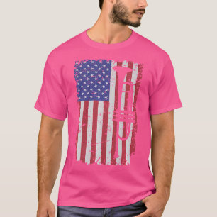 Camiseta Jogador de Trompete Banda de Bandeira Americana Ja