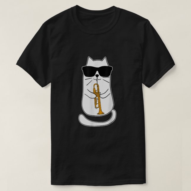 Camiseta Jogador de Trompete de Gato Engraçado (Frente do Design)