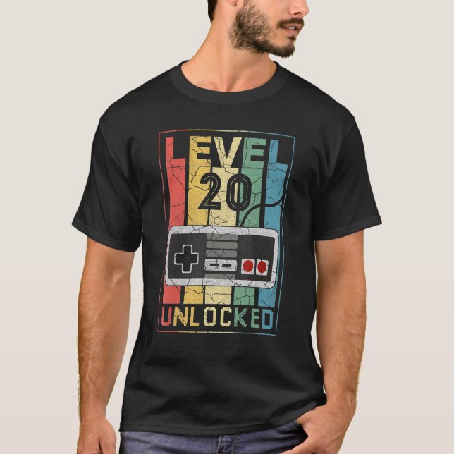 Camiseta Jogador de Vídeo Desbloqueado do Nível 20 de Anive (Frente)