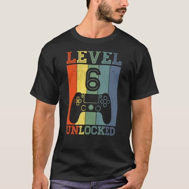 Camiseta Jogador de vídeo desbloqueado do nível 6 com 6 ano (Frente)