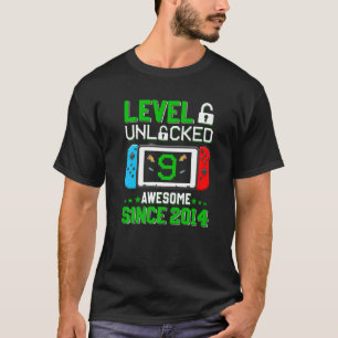 Camiseta Jogador de vídeo desbloqueado do nível 9 com 9 ano