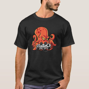 Camiseta Jogador De Vídeo Octopus Com O Console Do Controla