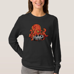 Camiseta Jogador De Vídeo Octopus Com O Console Do Controla