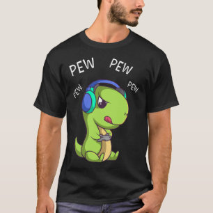 Camiseta Jogador de Vídeo T-rex do Dinossaur de Pew Pew Pew