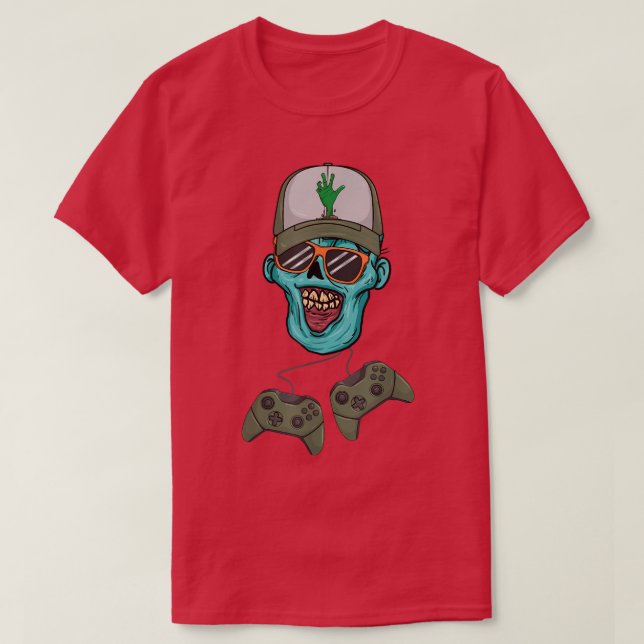 Camiseta Jogador de Vídeo Zombie no Halloween Zombie Gamer  (Frente do Design)