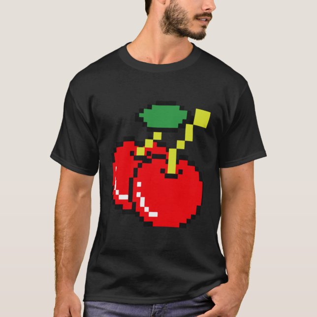 Camiseta Jogador de videogame Pixel Cherry (Frente)