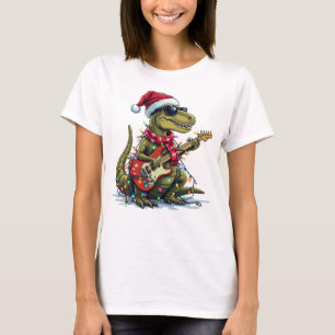 Camiseta Jogador de Violão Dinossauro Xmas
