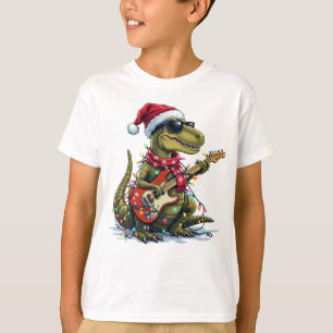 Camiseta Jogador de Violão Dinossauro Xmas