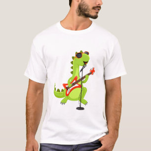 Camiseta Jogador de Violão Dinossauro Xmas Dia engraçado