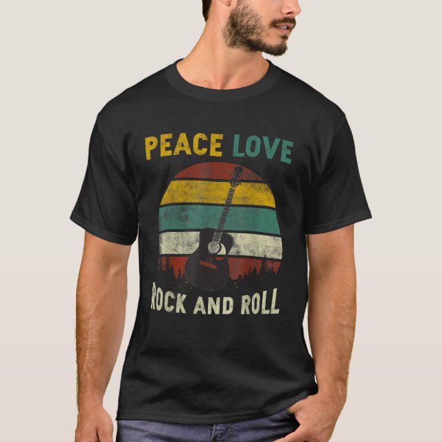 Camiseta Jogador de Violão do Peace Love Rock Guitarist Vin (Frente)