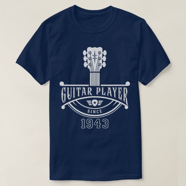 Camiseta Jogador de Violão Músico GItarrista desde 1943 (Frente do Design)
