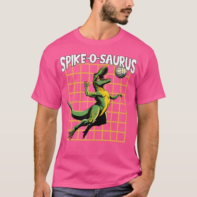 Camiseta Jogador de Voleibol Dinossauro Jogador de Spikeosa (Frente)