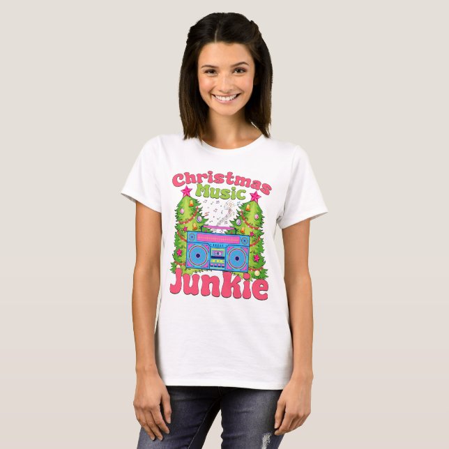 Camiseta Jogador do Cassete Retro da Música de Natal Junkie (Frente Completa)