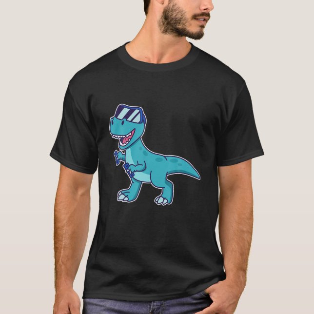 Camiseta Jogador Do Dinossauro Kawaii Rex No Mundo VR - Fon (Frente)